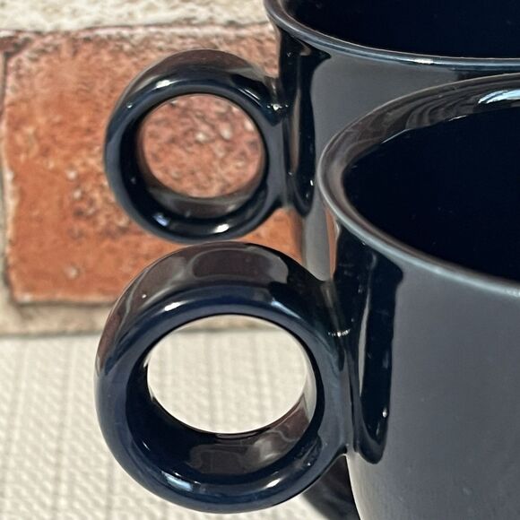 VINTAGE Cobalt Blue Ceramic Pedestal Expresso Coffee Mug Cup Set Of 4 Round - Picture 7 of 17